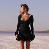 Long Sleeve Ruffles Hem Mini Dress